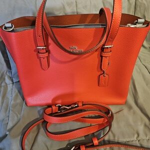 Coach Pebbled Leather Satchel - Bright Orange